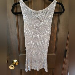 Silver Sequin and beaded Sleeveless Top VINTAGE 70s/80s SMALL